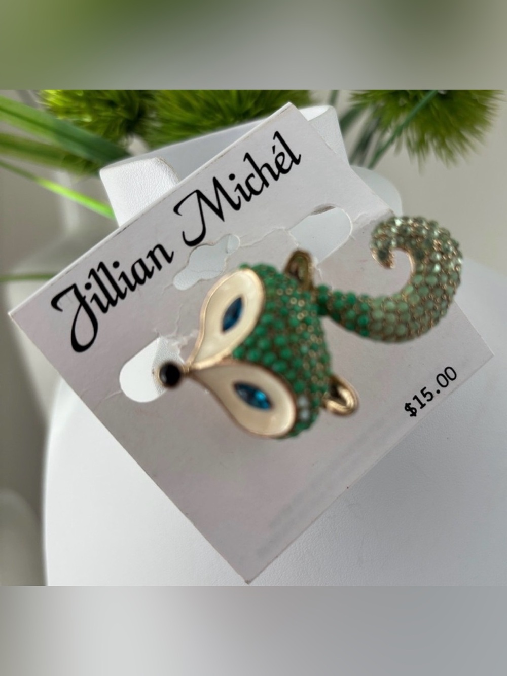 Jillian Michel Curled Tail Fox sparking green rhinestones,blue eyes,stretch